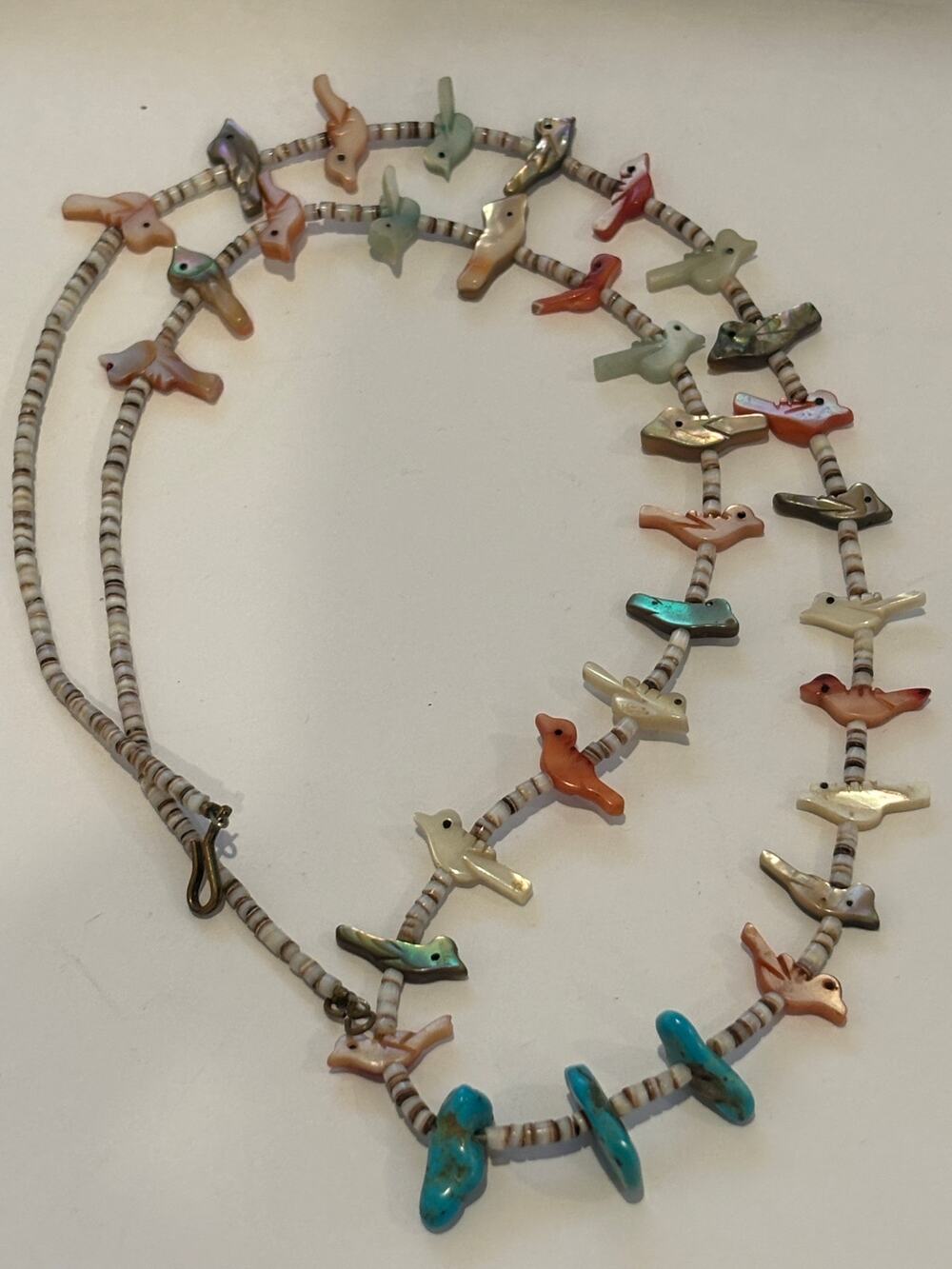 Vintage Zuni Style Fetish Necklace Single Strand MOP & Turquoise